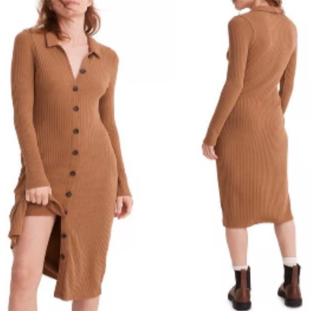 Madewell Tan Long Sleeve Button-Up Dress
